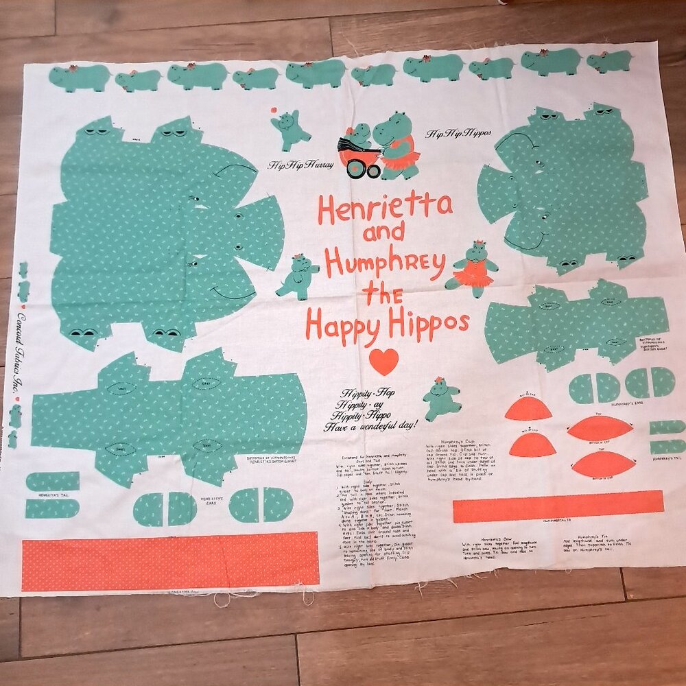 Henrietta & Humphrey the Happy Hippos‎ Cut Sew Fabric Panel Joan Kessler Concord